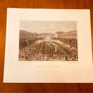 Antique color print on paper Jardin du Palais Royal, Gardens in Paris